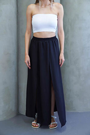 Siyah Yırtmaçlı Uzun Şort Etek