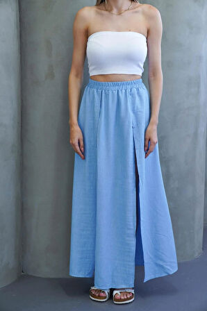 Bebe Mavi Yırtmaçlı Uzun Şort Etek