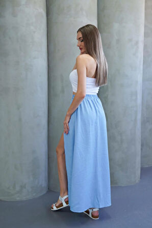 Bebe Mavi Yırtmaçlı Uzun Şort Etek