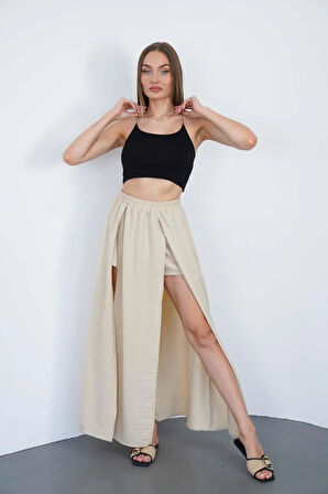 Taş Yırtmaçlı Uzun Şort Etek