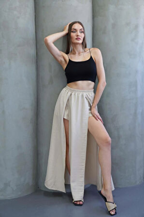 Taş Yırtmaçlı Uzun Şort Etek