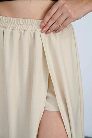 Taş Yırtmaçlı Uzun Şort Etek