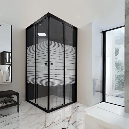 Durul Duşakabin Kare Siyah Profil Çizgili Cam