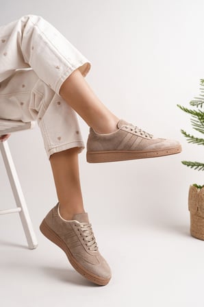 Kadın Kahve Süet Leopar Günlük Sneaker