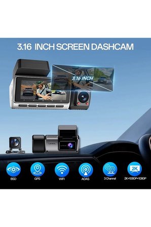 3 Kanallı 2K Araç İçi Kamera Wi-Fi ADAS Gece Görüşlü Araç İçi Kamera Geniş Açılı Video Kaydedici