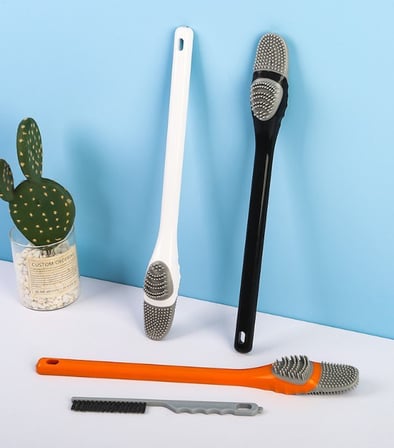 Şık Fırça Ergonomik Ürün Tuvalet Gereci Silikon Tırtıklı Hijyenik Banyo Klozet Temizlik Fırçası Seti
