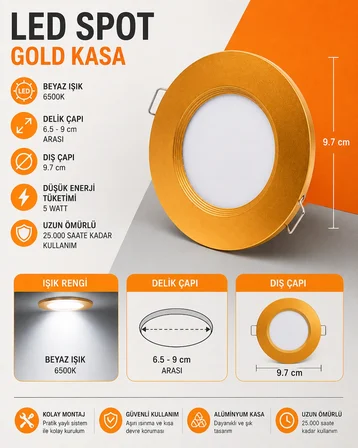 5 Watt Gold Kasa Beyaz Işık Led Spot KLS918 