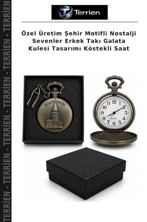 Özel Üretim Şehir Motifli Nostalji Sevenler Erkek Takı Galata Kulesi Tasarımı Köstekli Saat