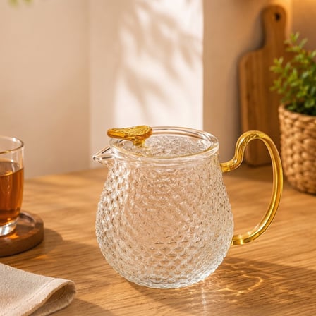 Özel Seri Isıya Dayanıklı Altın Sarısı Kulplu Cam Demlik 550 ml Çay Keyfi Sunum Ürünü Mutfak Dekoru