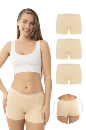 Özel Seri Sunum Ofis Basic Lazer Kesim Dikişsiz Kadın Boxer Külot 3'lü Paket Ten