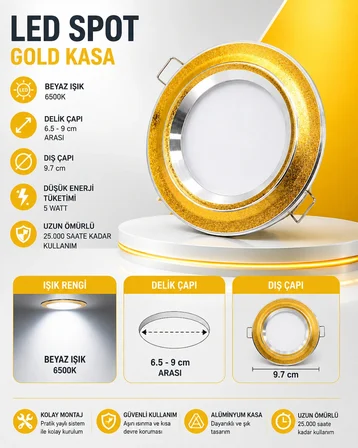5 Watt Simli Gold Kasa Beyaz Işık Led Spot (Video'lu) KLS922