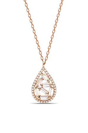 Kadın Damla Baget Tasarım 925 Ayar Gümüş Kolye