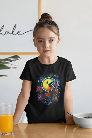 Pacman Baskılı Unisex Oyun Çocuk Tişört (1-12 YAŞ)