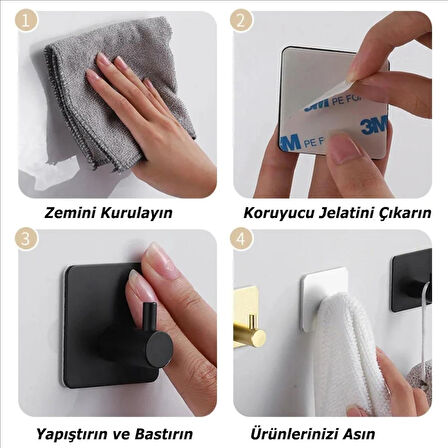 Microcase Yapışkanlı Metal Banyo Mutfak Eşya Havlu Vb. Ürün Askılığı - Siyah AL4619  2 Adet