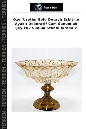 Özel Üretim Gold Detaylı Eskitme Ayaklı Dekoratif Cam Sunumluk Çeyizlik Sunum Standı İkramlık