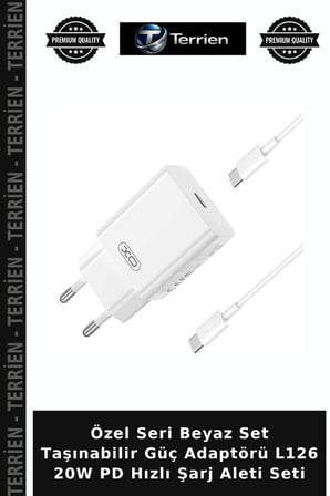 Özel Seri Beyaz Set Taşınabilir Güç Adaptörü L126 20W PD Hızlı Şarj Aleti Seti