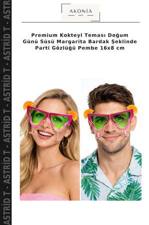 Premium Kokteyl Teması Doğum Günü Süsü Margarita Bardak Şeklinde Parti Gözlüğü Pembe 16x8 cm