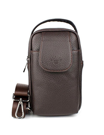 Erkek Kahverengi Kapaklı Çok Bölmeli El ve Omuz Çantası