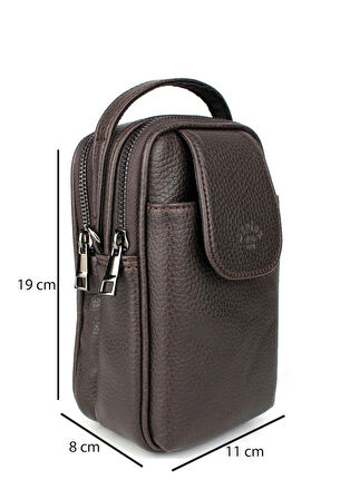 Erkek Kahverengi Kapaklı Çok Bölmeli El ve Omuz Çantası