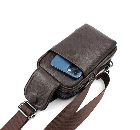 Erkek Kahverengi Omuz Çantası Göğüs Çantası Body Bag Çanta