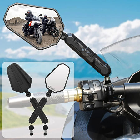 KNMaster  360° Ayarlanabilir Üniversal Motosiklet Aliminyum Katlanır Dikiz Aynası