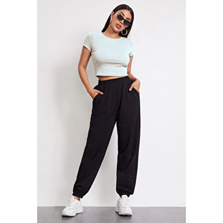MARSiLYAN- Kadın Beyaz Yuvarlak Yaka Yarım Kol Crop Top Bluz