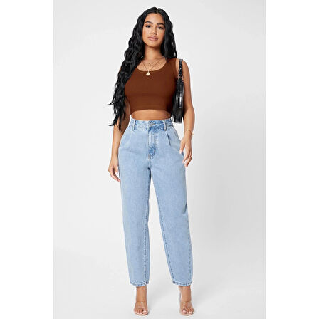 MARSiLYAN- Kadın Kahverengi Kare Yaka Crop Top Bluz