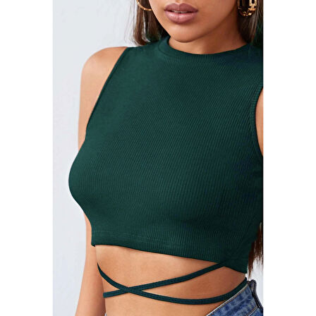 MARSiLYAN- Kadın Yeşil Çapraz Bağlamalı Crop Top Büstiyer