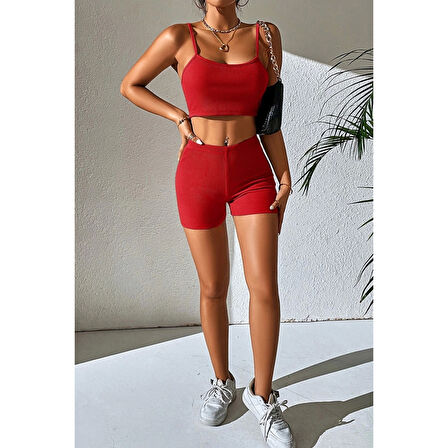 MARSiLYAN- Kadın Kırmızı Şortlu Kaşkorse Gecelik Takım