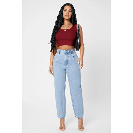 MARSiLYAN- Kadın Bordo Kare Yaka Crop Top Bluz