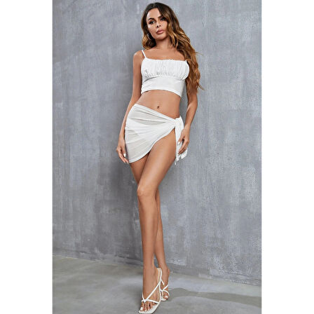 MARSiLYAN- Kadın Beyaz Transparan Belden Bağlamalı Pareo