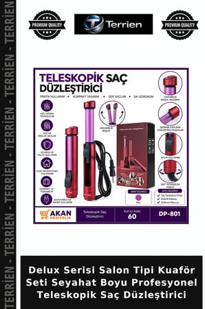 Delux Serisi Salon Tipi Kuaför Seti Seyahat Boyu Profesyonel Teleskopik Saç Düzleştirici