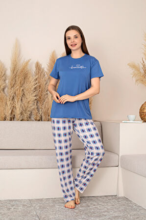 Slim Fit Desenli Kısa Kol Mevsimlik Kadın Pijama Takımı