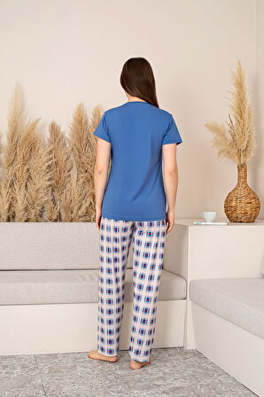 Slim Fit Desenli Kısa Kol Mevsimlik Kadın Pijama Takımı