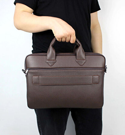 Unisex Khverengi Çok Bölmeli 14 inç Evrak Ve Laptop Çantası
