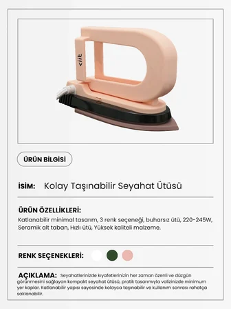 Mini Seyahat Ütüsü Küçük Boy Kolay Taşınabilir Pembe Ütü