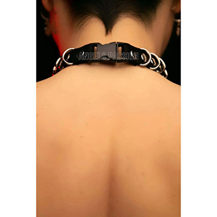 MARSİLYAN- Şık Elastik Choker - Halka Detaylı Lastik Kolye - Şık Lastik Choker Harness - APFT576