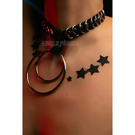 MARSİLYAN- Şık Elastik Choker - Halka Detaylı Lastik Kolye - Şık Lastik Choker Harness - APFT576