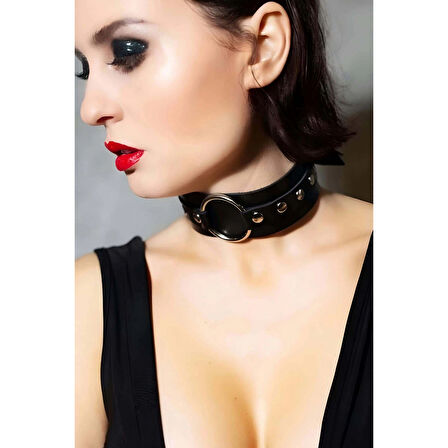 MARSİLYAN- Halka Detaylı Geniş Şerit Ayarlı Şık Deri Choker - APFT671