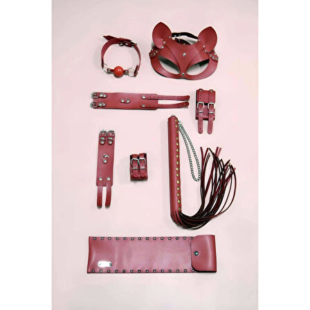 MARSİLYAN- Kırbaç Kelepçe Set, 5'li Set, El - Ayak Kelepçesi, Maske, Ağız Topu - APFT1307