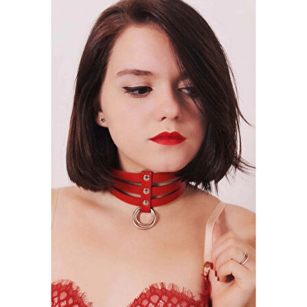 MARSİLYAN- Üçlü İnce Şerit Halka Detaylı Deri Choker - APFT676