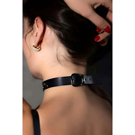 MARSİLYAN- Perçin Detaylı Şık Deri Choker-Tasma - APFT778