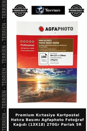 Premium Kırtasiye Kartpostal Hatıra Basımı Agfaphoto Fotoğraf Kağıdı (13X18) 270Gr Parlak 5R