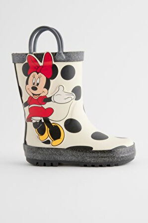 Next Baby Siyah Beyaz - Minnie Mouse Desenli Su Geçirmaz Yağmur Botu / Çizme
