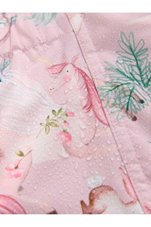 Pembe Unicorn Desenli Tam Polar Astarlı Kapüşonlu Suya Dayanıklı Astronot Tulum