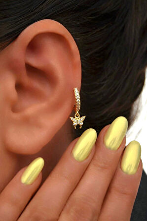8 mm Kelebek Charm Halka Piercing – Gold & Gümüş | Helix, Kıkırdak, Lob Uyumlu