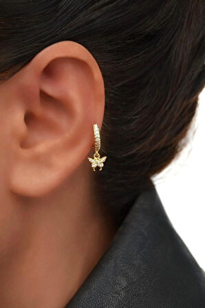 8 mm Kelebek Charm Halka Piercing – Gold & Gümüş | Helix, Kıkırdak, Lob Uyumlu