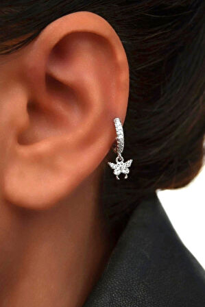 8 mm Kelebek Charm Halka Piercing – Gold & Gümüş | Helix, Kıkırdak, Lob Uyumlu