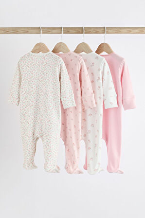 Next Baby % 100 Pamuklu Pembe Çiçek Desenli 4’lü Tulum Set