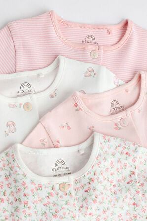 Next Baby % 100 Pamuklu Pembe Çiçek Desenli 4’lü Tulum Set